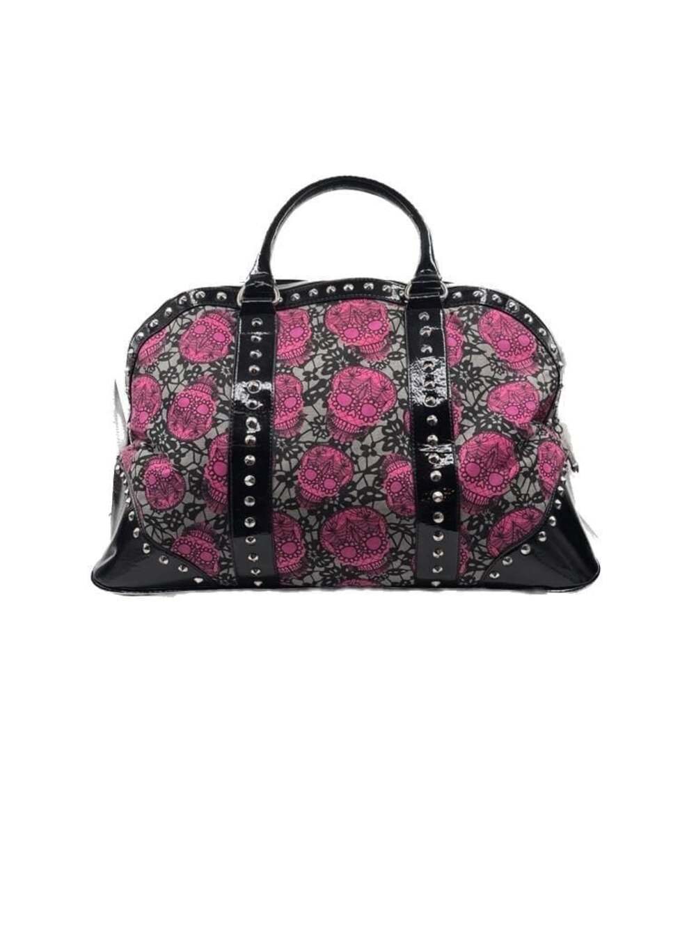 Betsey Johnson Pink Lace Sugar Skull Studded Weekender Bag - Picture 4 of 8